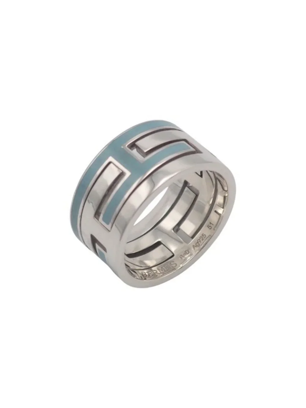 Hermes Move Ash Ring 925 Sterling Silver Light Blue 51
